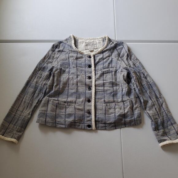 Ace & Jig Jacket Womens Small Gray Blue Plaid Woven Button Front Made India - Picture 1 of 7